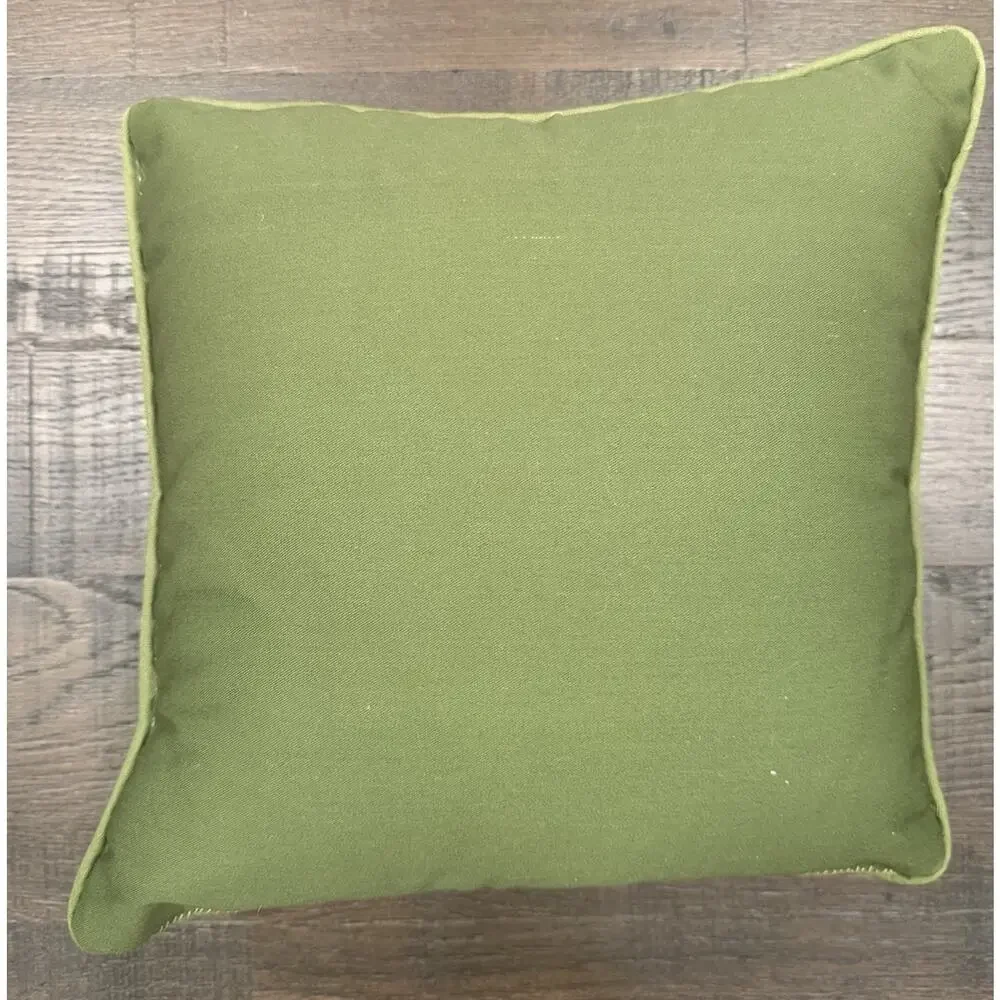 Vintage Needlepoint Iris Flower Throw Pillow 13x13 Green Back Cottage Decor
